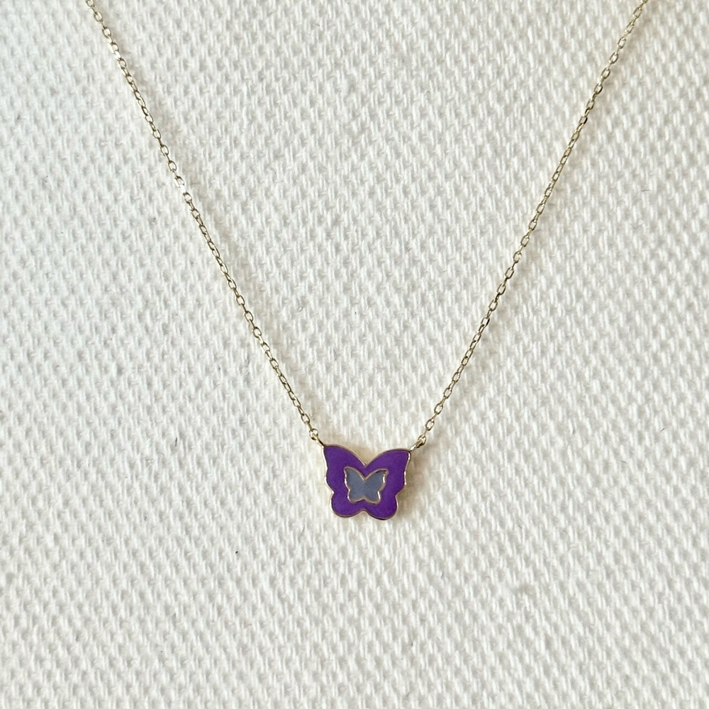 Bony Levy Dainty 14k Gold Necklace with Purple Butterfly Charm
